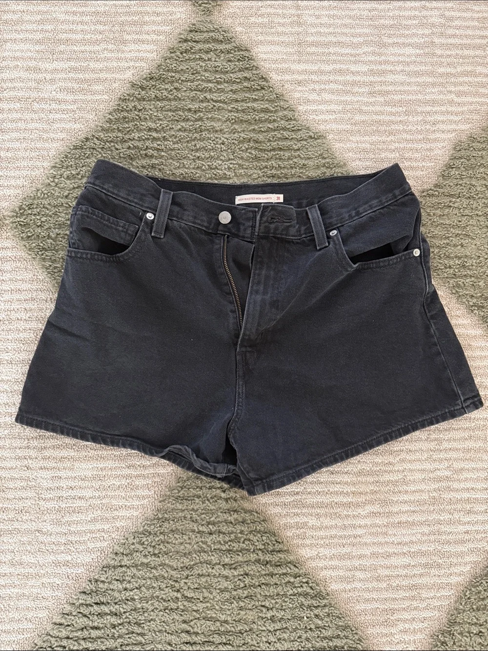 Levi's Black Denim High-Rise “Mom Shorts”